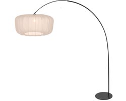 Vloerlamp Curve 4520ZW - Zwarte booglamp met beige textiel kap, 210 cm hoog, uitrekbare en kantelbare E27 fitting - Anne Light Home