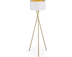 vloerlamp driepoot - lampenkap stof - 148,5 x 53,5 cm - E27 - linnen - metaal - goud-wit