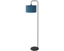 Vloerlamp Forma 4781ZW zwart van metaal en blauwe velours kap, ideaal voor binnen, trendy ontwerp, E27 fitting tot 40 watt, compact en sfeervol licht voor woonkamer en slaapkamer