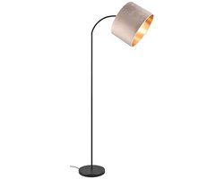 Vloerlamp Julieta - Mat Zwart Metaal met Beige Fluwelen Kap en Gouden Inside