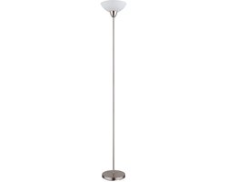 Vloerlamp mat nikkel plafondschijnwerper glazen kap opaal Vloerlamp woonkamer, metaal, E27 fitting, DxH 28x180 cm