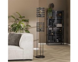 Vloerlamp met 2 Lampen en Metalen Blinds Zwart Nikkel - 30x30x166 cm - Sfeerverlichting - Modern Design - Hoogwaardige Afwerking - Geschikt voor Woonkamer en Slaapkamer - Elegant en Stijlvol - 166 cm Hoog