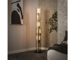 Vloerlamp met 5 Amber Glazen Buislampen Artic Zwart - Amber glas - Artic zwart - 20x20x153 cm - Moderne Vloerlamp - Sfeerverlichting - Hoogte 153 cm - Stijlvolle Lamp voor Woonkamer