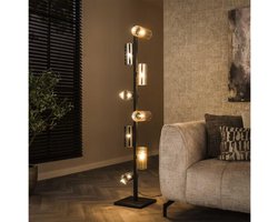 Vloerlamp met 8 Cilindervormige Lampen Mixed Glass - Artic Zwart - Moderne Sfeerverlichting - 30x30x175 cm - Luxe Design voor Woonkamer en Slaapkamer