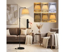 Vloerlamp met linnen kap - e27 - dimbaar - 170 cm - Zwart