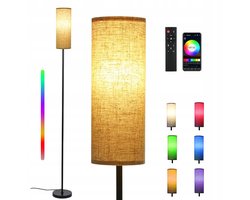 Vloerlamp met Linnen Kap - Staande Lamp Woonkamer - RGB Sfeerverlichting - Smartlamp - Helderheid & Kleurtemperatuur Verstelbaar - Voetpedaal & Afstandsbediening & App - Leeslamp - Timer Nachtlampje - Voor Slaapkamer & Woonkamer