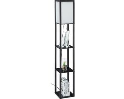 vloerlamp met opbergruimte - 161 x 26 x 26 cm - E27 - hout - modern - zwart