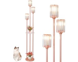 Vloerlamp met planken - Staande lamp roségoud - 3 lichtpunten - Kristallen lampenkappen - Glazen kappen - Moderne design vloerlamp - Sfeerverlichting - Woonkamer lamp - Slaapkamer lamp - Kantoor lamp - Hoeklamp met opbergrek - Metalen frame - 166 cm