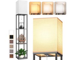 Vloerlamp met planken voor woonkamer - Staande lamp met 3-in-1 CCT LED en witte linnen schaduw