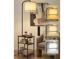 Vloerlamp met Tafel en Plank - E27 - Dimbaar - USB - Afstandsbediening - 170 cm - Zwart