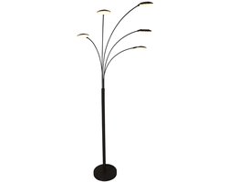 Vloerlamp Mexlite Synna 5-lichts – Moderne zwarte booglamp van metaal en glas, draaibaar, 132 cm hoog, met LED verlichting en dimfunctie