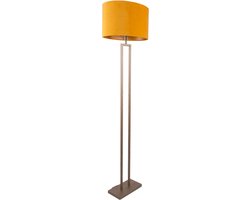 Vloerlamp Monza met ovale velours kap | 1 lichts | oker velours | oker on gold / goud / geel / brons | metaal / stof | Ø 45 cm | 160 cm hoog | staande lamp / stalamp | modern / sfeervol / tijdloos design