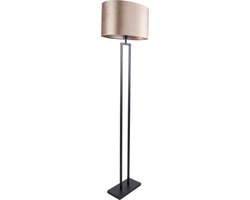 Vloerlamp Monza met ovale velours kap | 1 lichts | taupe velours | taupe on taupe / zwart | metaal / stof | Ø 45 cm | 160 cm hoog | staande lamp | modern / sfeervol / tijdloos design