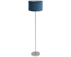 Vloerlamp Noor 4435ST – Geborsteld staal met blauwe velours kap – Trendy design – Mexlite – 144 cm hoog