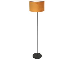 Vloerlamp Noor 4442ZW - Mat zwart met gouden velours kap, trendy design, 144 cm hoogte, metaal en textiel, Mexlite