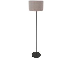 Vloerlamp Noor 4444ZW - Mat zwart met taupe linnen kap, metaal en textiel, 144 cm hoog - Mexlite