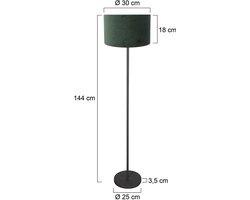 Vloerlamp Noor 4445ZW – Zwart met groene velours kap Ø30cm, van metaal en textiel, trendy design, merk Mexlite, ideaal voor binnengebruik
