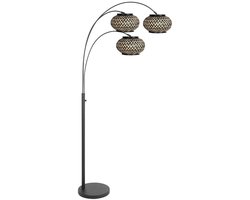 Vloerlamp Nox Light 4494ZW - trendy zwart met bamboe kapjes, 3 E27 fittingen, verstelbare hoogte, Steinhauer