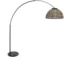 Vloerlamp Nox Light 4561ZW - Trendy zwart met bamboe, 60 cm kap, hoogte verstelbaar van 210 tot 240 cm - Steinhauer