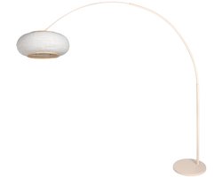 Vloerlamp Silva Alba 4677CR crème met linnen kap Ø60 cm - Steinhauer - Draaibaar, kantelbaar en hoogte verstelbaar - Hout, linnen en metaal - Geschikt voor binnengebruik
