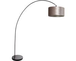 Vloerlamp Solva 3895ZW Zwart met taupe fluwelen lampenkap van Mexlite, kantelbaar design van metaal en textiel, hoogte 185 cm, trendy uitstraling voor binnen gebruik