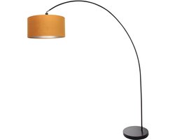 Vloerlamp Solva 3896ZW Zwart met goudkleurige fluwelen lampenkap, metaal en textiel, kantelbaar, trendy design van Mexlite