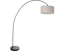 Vloerlamp Solva 3898ZW zwart met grijs textiel lampenkap, hoogte 185 cm, kantelbaar, Mexlite, trendy ontwerp