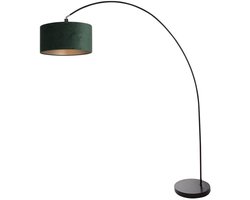 Vloerlamp Solva 3899ZW Zwart met groen fluwelen lampenkap, trendy design, van metaal en textiel, hoogte 185 cm, kantelbaar en ideaal voor binnen gebruik - Mexlite