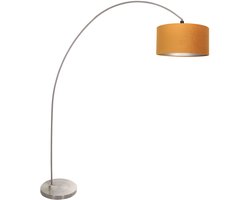 Vloerlamp Solva 3910ST van Mexlite, trendy ontwerp van staal en goudkleurig textiel, kantelbaar en 185 cm hoog, perfect voor binnengebruik