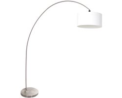 Vloerlamp Solva 3911ST van Mexlite, trendy stalen voet met witte linnen kap, hoogte 185 cm, kantelbaar en ideaal voor binnengebruik