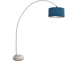 Vloerlamp Solva 3914ST Staal met blauw fluwelen lampenkap, trendy design, kantelbaar, hoogte 185 cm, binnen gebruik, merk Mexlite
