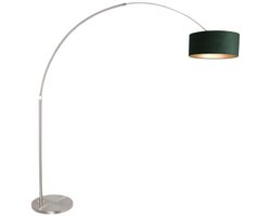 Vloerlamp Sparkled Light 8124ST - Staalkleurig met groen velours kap - Draaibaar, kantelbaar en uitschuifbaar - Steinhauer - Metaal en textiel - Geschikt voor binnen