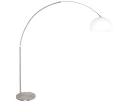 Vloerlamp Sparkled Light 9678ST staal/wit 230 cm hoogte verstelbaar met kunststof kap - Steinhauer moderne booglamp met snoer en vloerschakelaar