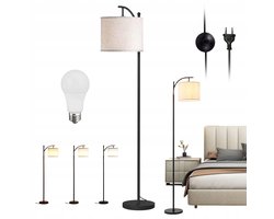 Vloerlamp - Staande Lamp - 175cm Metalen Frame - Met Drie Lichtstanden & Voetschakelaar - Zachte Stof Kap - Voor Sfeerverlichting in Woonkamer & Slaapkamer