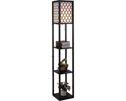 Vloerlamp - Staande lamp - Stalamp - Met opbergruimte - Vloerlamp woonkamer - Staande lampen woonkamer - Vloerlampen Woonkamer - 26L x 26B x 160H cm - Zwart - Honingraat