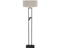 Vloerlamp Stang 4726ZW met grijze linnen kap, hoogte 158 cm, E27 fitting, en draaibaar leeslicht - Steinhauer