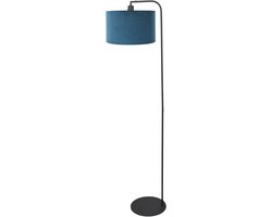 Vloerlamp Stang 4797ZW met blauwe velours kap, zwart metaal, hoogte 152 cm, kantelbare fitting, Steinhauer
