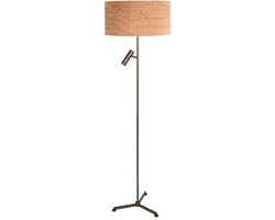 Vloerlamp Stang 4841BR met leeslicht, brons, 145 cm hoog en 40 cm diameter, natuurlijk beige kurk, Steinhauer, eigentijds design