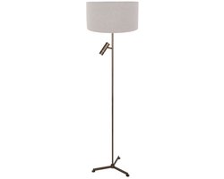 Vloerlamp Stang 4844BR met leeslicht, bronzen 3-poots armatuur, tonvormige grijze linnen kap, hoogte 145 cm, E27 fitting - Steinhauer