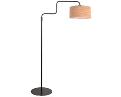 Vloerlamp Steinhauer Bloeba 4347ZW met kurken kap Ø40 cm, verstelbare hoogte 150-165 cm, zwart metaal, eigentijds design voor binnengebruik