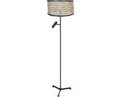 Vloerlamp Steinhauer Stang 4832ZW - Draaibaar en kantelbaar, gevlochten bamboe kap, hoogte 145 cm, diameter 40 cm, zwart en beige, moderne uitstraling, met leeslicht