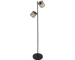 Vloerlamp Sumba 4492ZW - zwart met dubbele bamboe design, trendy stijl, inclusief E14 fittingen - Mexlite