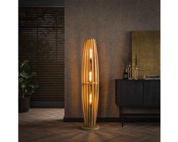 Vloerlamp van 3 Lampen Orbit L van Massief Mango Hout - Natuurlijke Kleur - 145x28x28 cm - Sfeervol Design - Woonkamer Verlichting - Uniek Natuurlijk Materiaal - Elegante en Duurzame Stijl