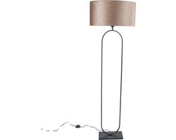 Vloerlamp Verona met ovale velours kap | 1 lichts | taupe velours | taupe on taupe / bruin / zwart | metaal / stof | Ø 50 cm | 162 cm hoog | staande lamp | modern / sfeervol / tijdloos design