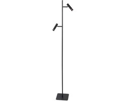 Vloerlamp Volari 4711ZW zwarte design 2-lichts leeslamp van Steinhauer met dim to warm LED, hoogte 157 cm, voet 21 x 21 cm, draaibaar en kantelbaar, ideaal voor binnen gebruik