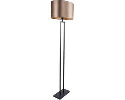 Vloerlamp zwart Monza met ovale velours kap | 1 lichts | zwart velours | earth on gold / goud / bruin | aardetinten / metaal / stof | Ø 45 cm | 160 cm hoog | staande lamp | modern / sfeervol / tijdloos design