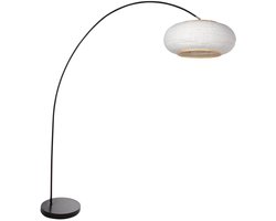 Vloerlampen Booglamp Solva 4630ZW - Zwarte bamboe/metalen lamp met linnen kap Ø60 cm, trendy design, met kantelbare fitting voor binnen gebruik