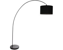 Vloerlampen Booglamp Solva 7976ZW met zwarte lampenkap E27 van metaald en textiel, kantelbaar, 185 cm hoog, modern design