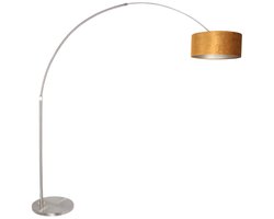 Vloerlampen Staalkleurig met goud velours kap, hoogteverstelbaar en uitschuifbaar, Sparkled Light 8126ST, Steinhauer