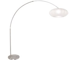 Vloerlampen Staalkleurige Luma-Nola 3806ST met 60cm witte zijden kap, metaal en textiel, hoogte verstelbaar, draai- en kantelbaar - Steinhauer